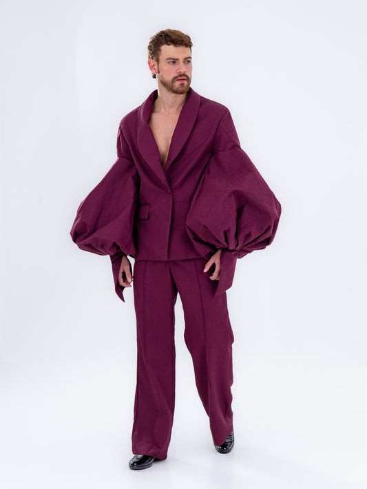 Blazer ciruela vanguardista con mangas abullonadas