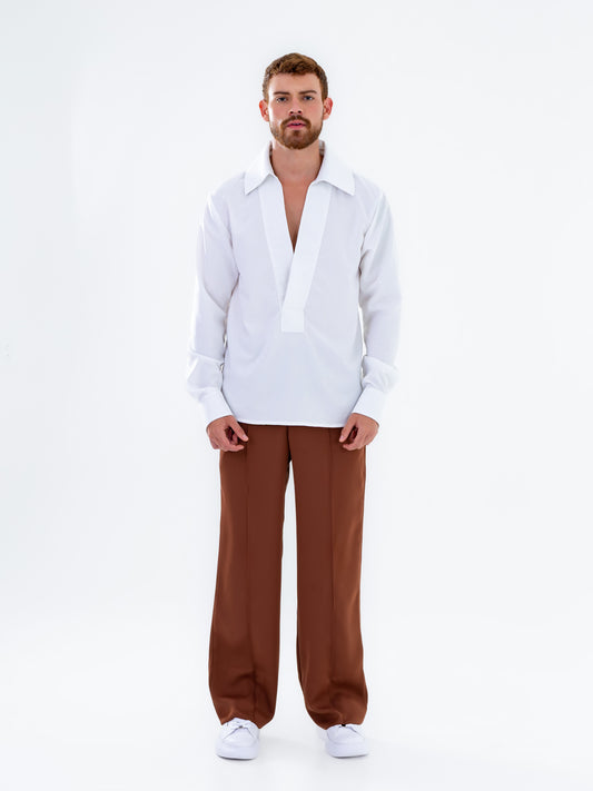 White Linen V-Neck Shirt