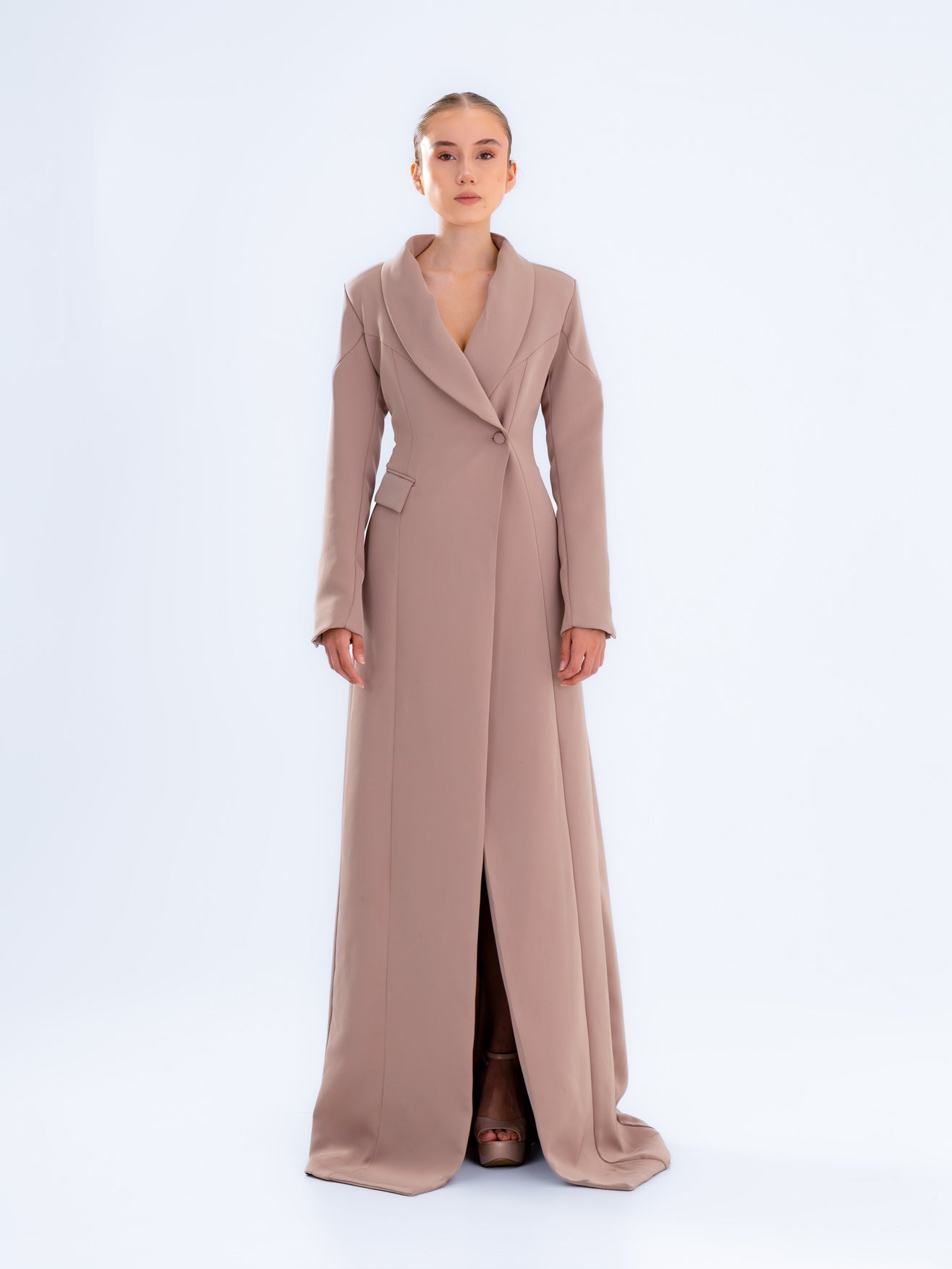 Taupe Brown Maxi Blazer Dress
