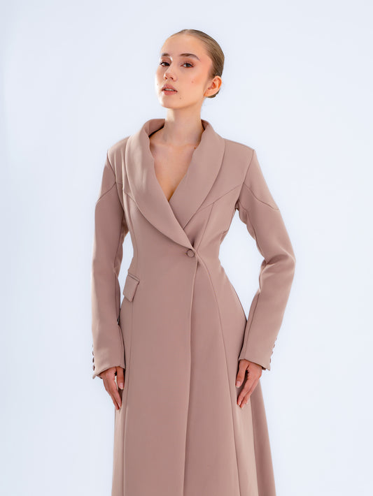 Taupe Brown Maxi Blazer Dress