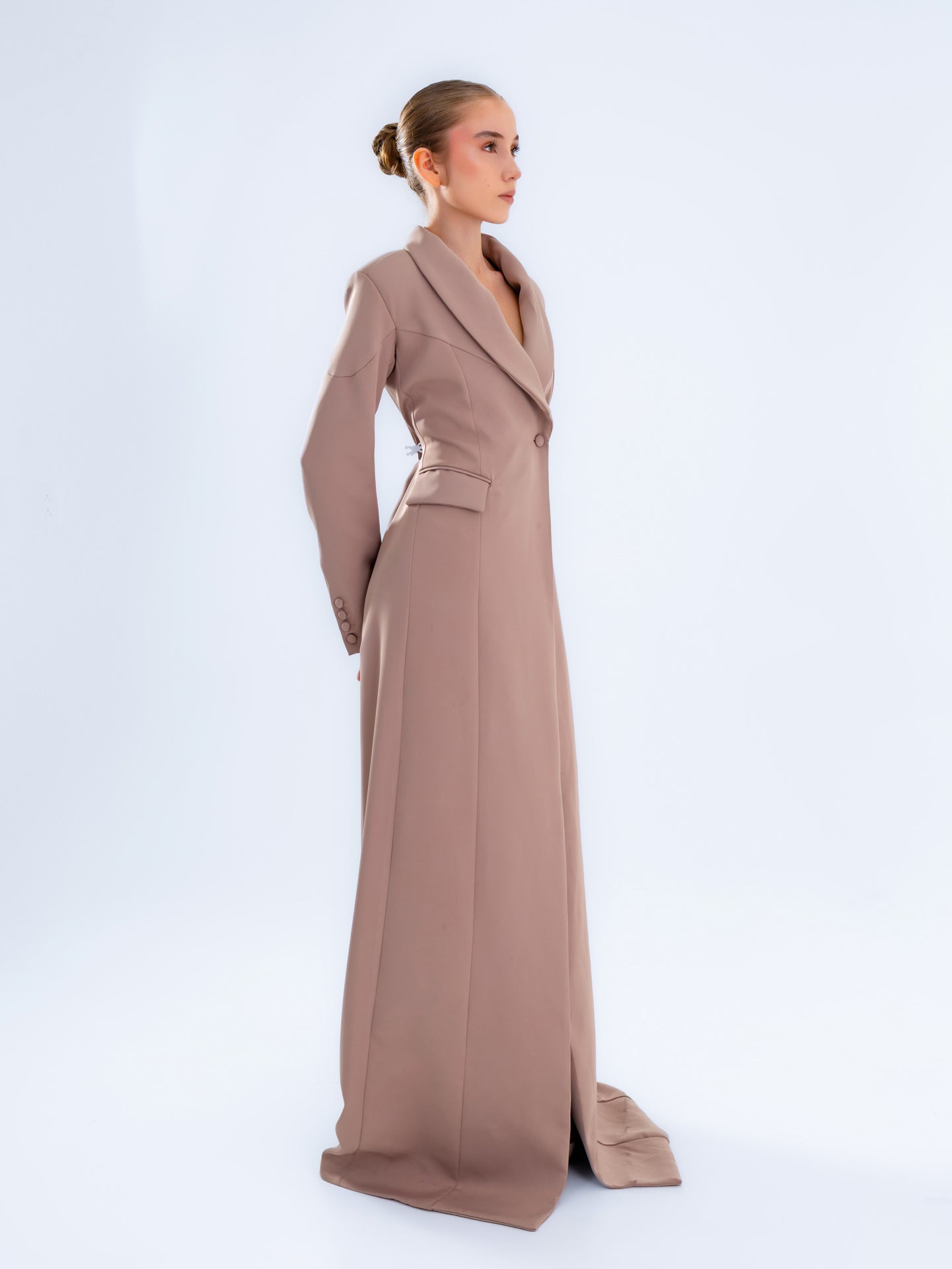 Taupe Brown Maxi Blazer Dress