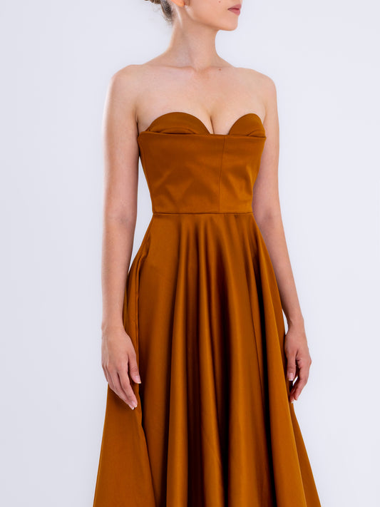 Golden Orange Satin Cocktail Dress