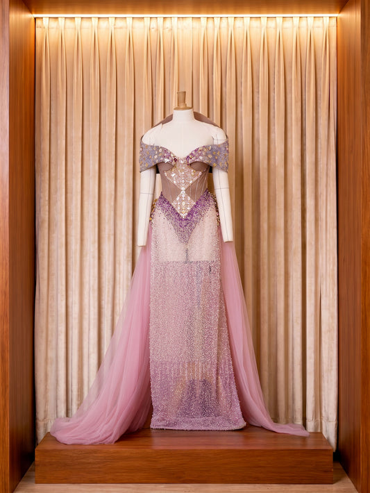 Vestido de gala Rosa y Grafito