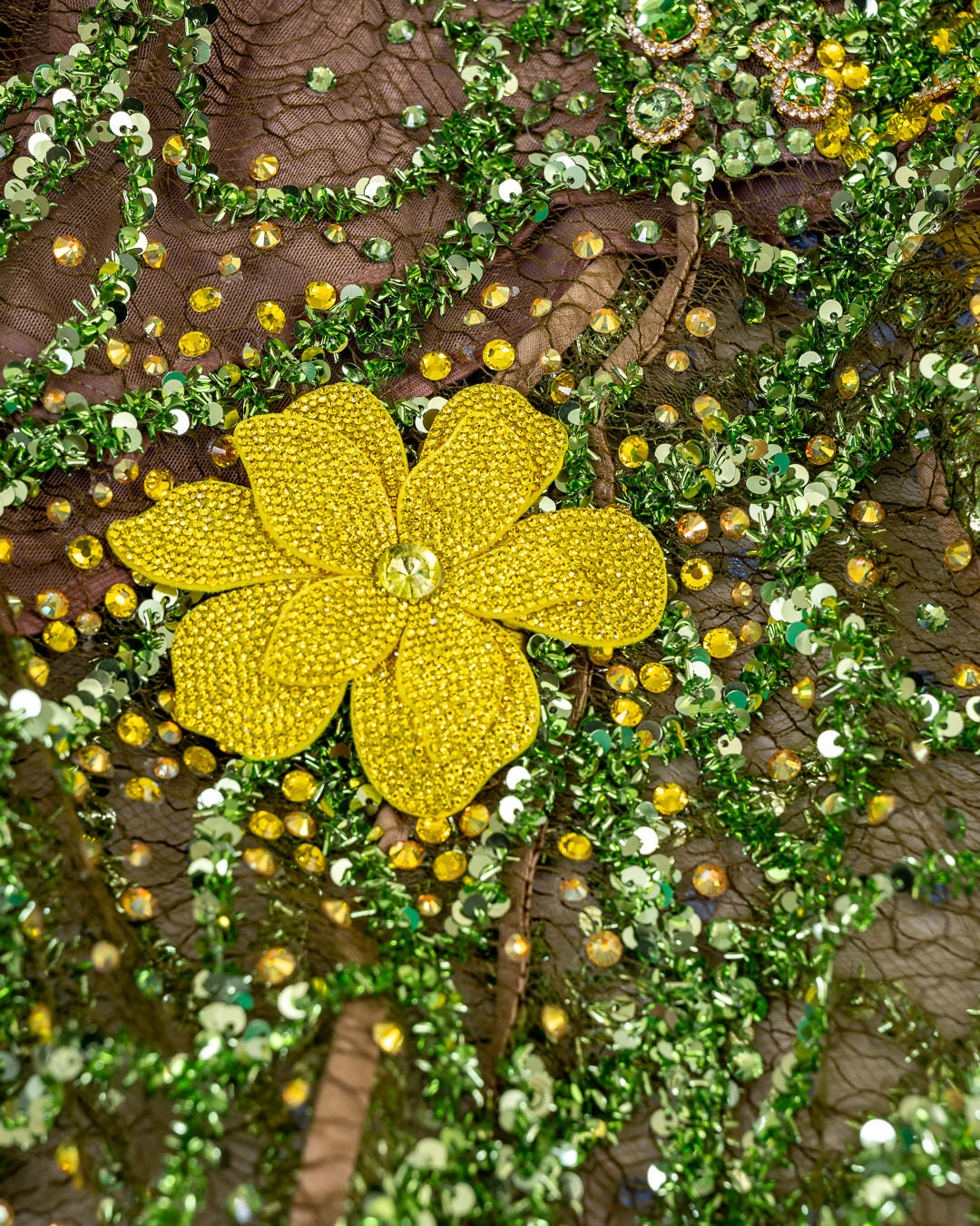 Vestido de gala girasol y verde